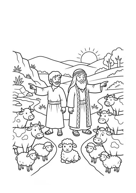 Ausmalbild zu „Abraham lässt Lot zuerst wählen“ (Vorschau)