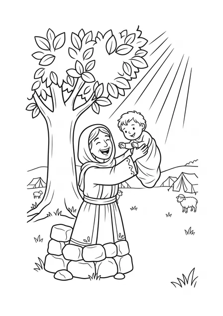 Ausmalbild zu „Drei Gäste und Saras Lachen“ (Vorschau)
