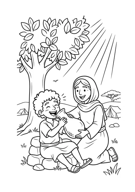 Ausmalbild zu „Hagar und Ismael: Gott hört das Weinen“ (Vorschau)