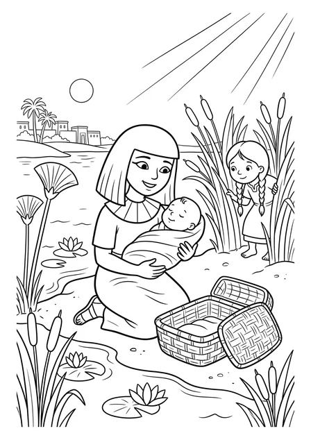 Ausmalbild zu „Ein Baby im Körbchen“ (Vorschau)
