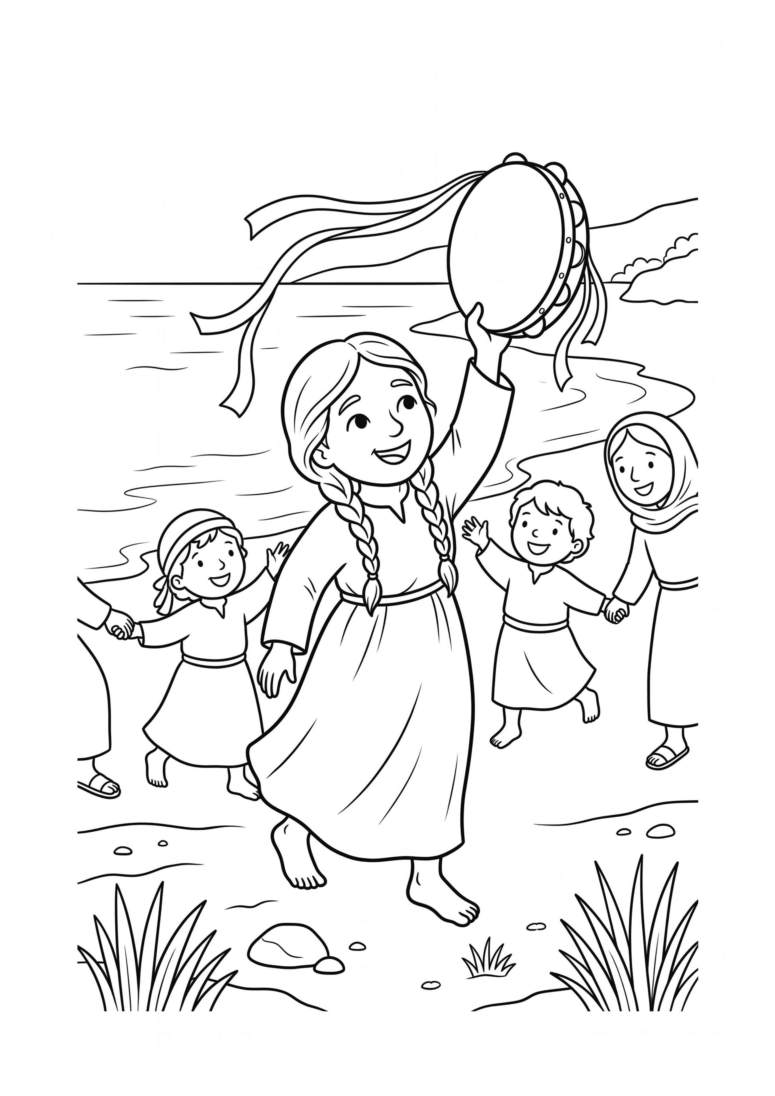 Ausmalbild zu „Mirjam tanzt mit der Pauke“