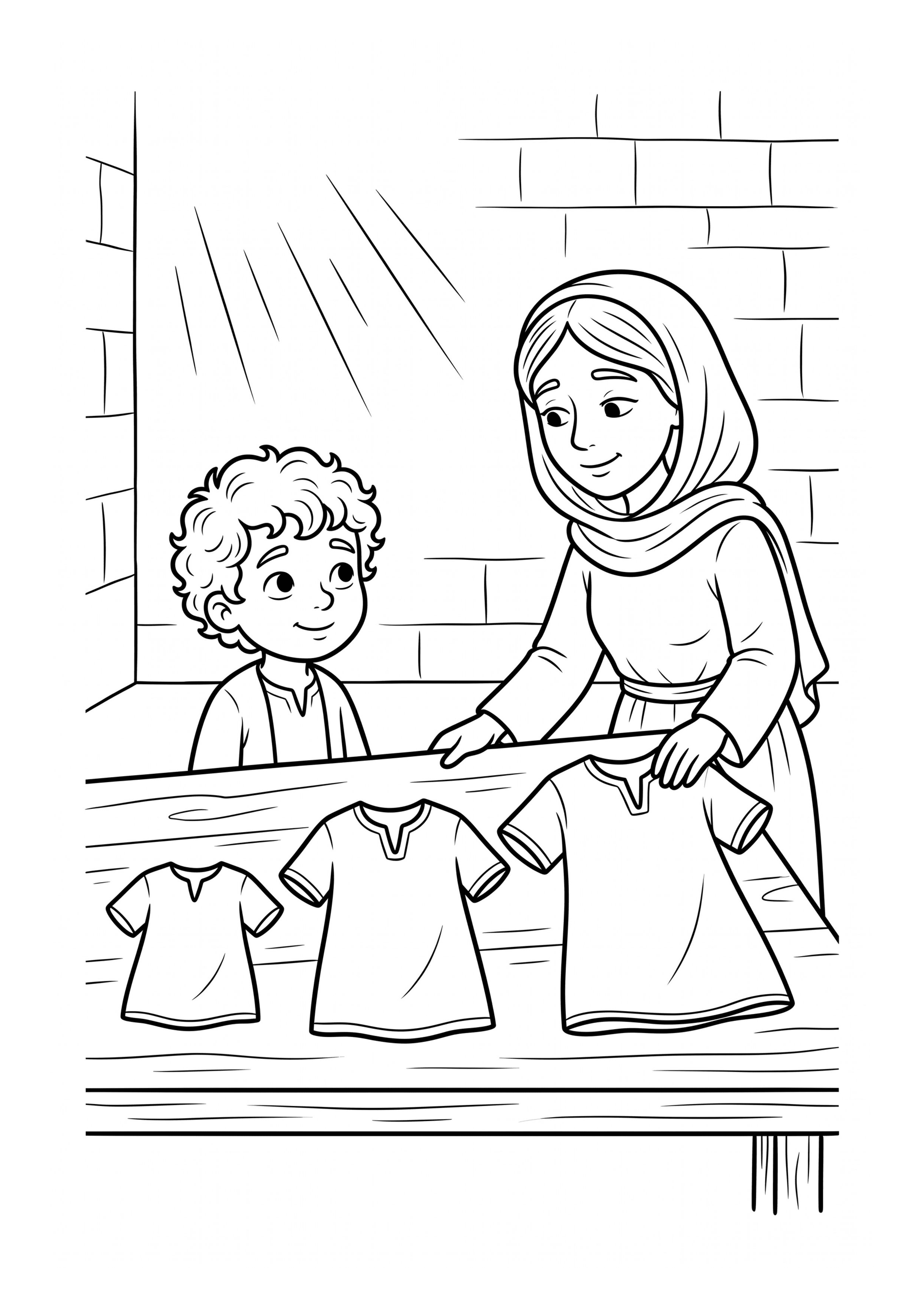 Ausmalbild zu „Hanna bringt Samuel in den Tempel – und jedes Jahr ein neues Röckchen“