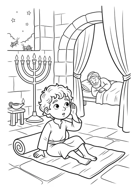 Ausmalbild zu „Der kleine Samuel hört seinen Namen“ (Vorschau)