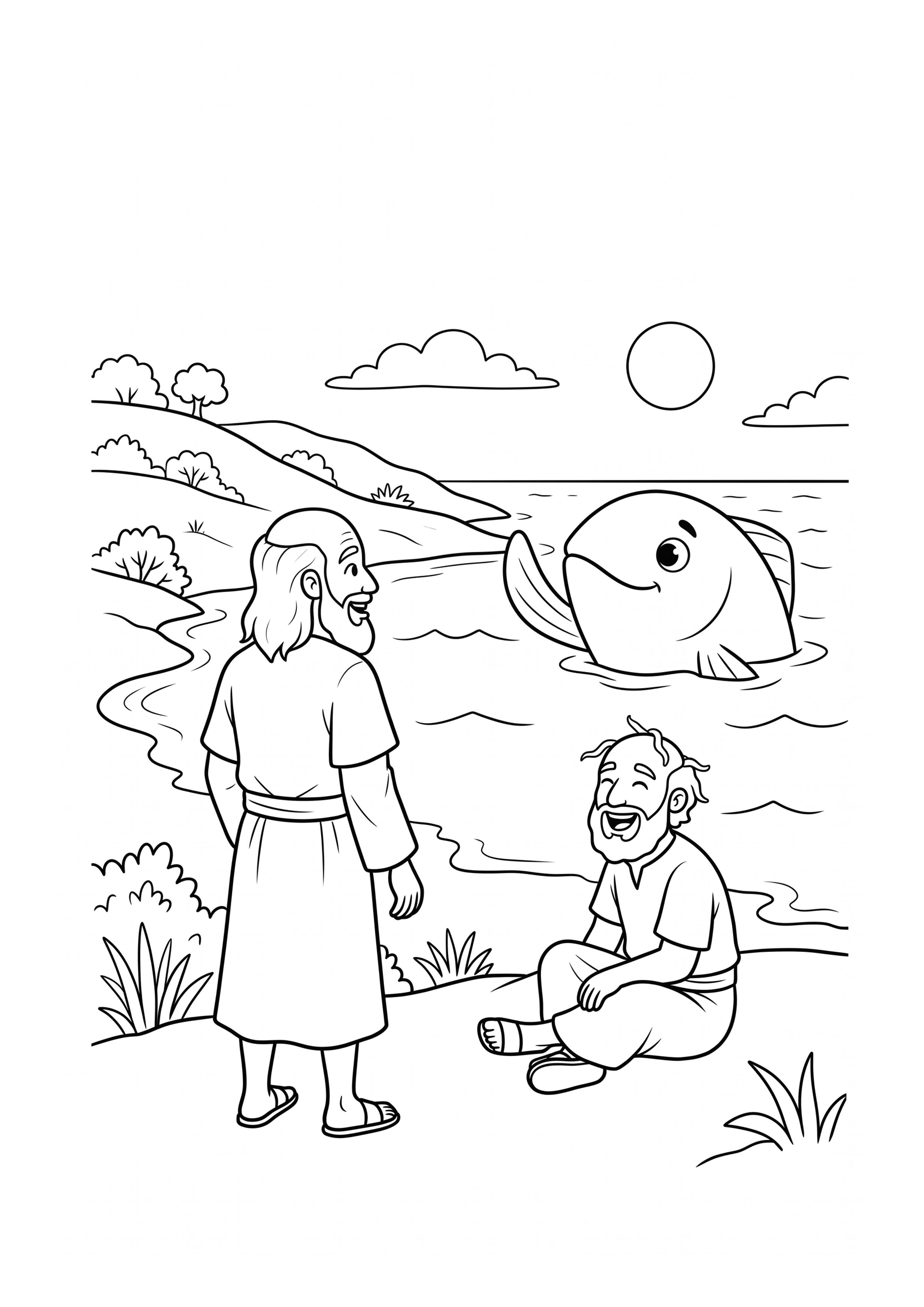 Ausmalbild zu „Jona im großen Fisch“