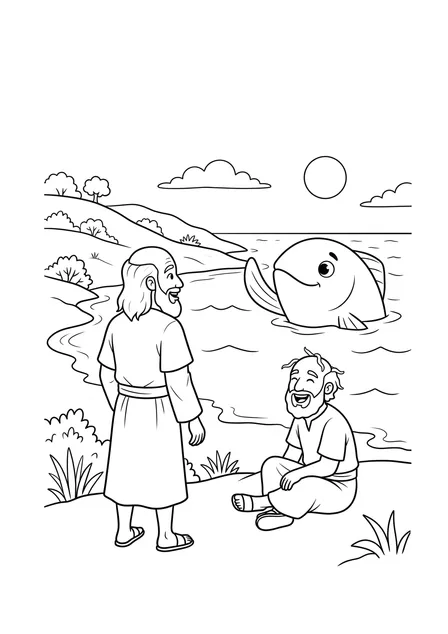 Ausmalbild zu „Jona im großen Fisch“ (Vorschau)
