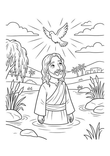Ausmalbild zu „Johannes tauft Jesus“ (Vorschau)