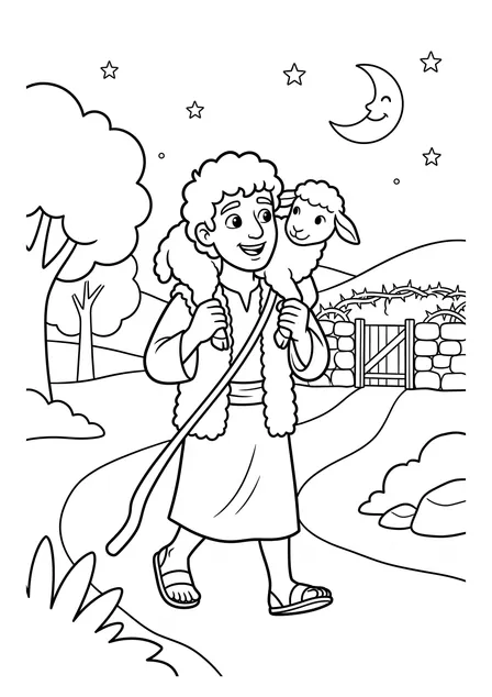 Ausmalbild zu „Das verlorene Schaf“ (Vorschau)