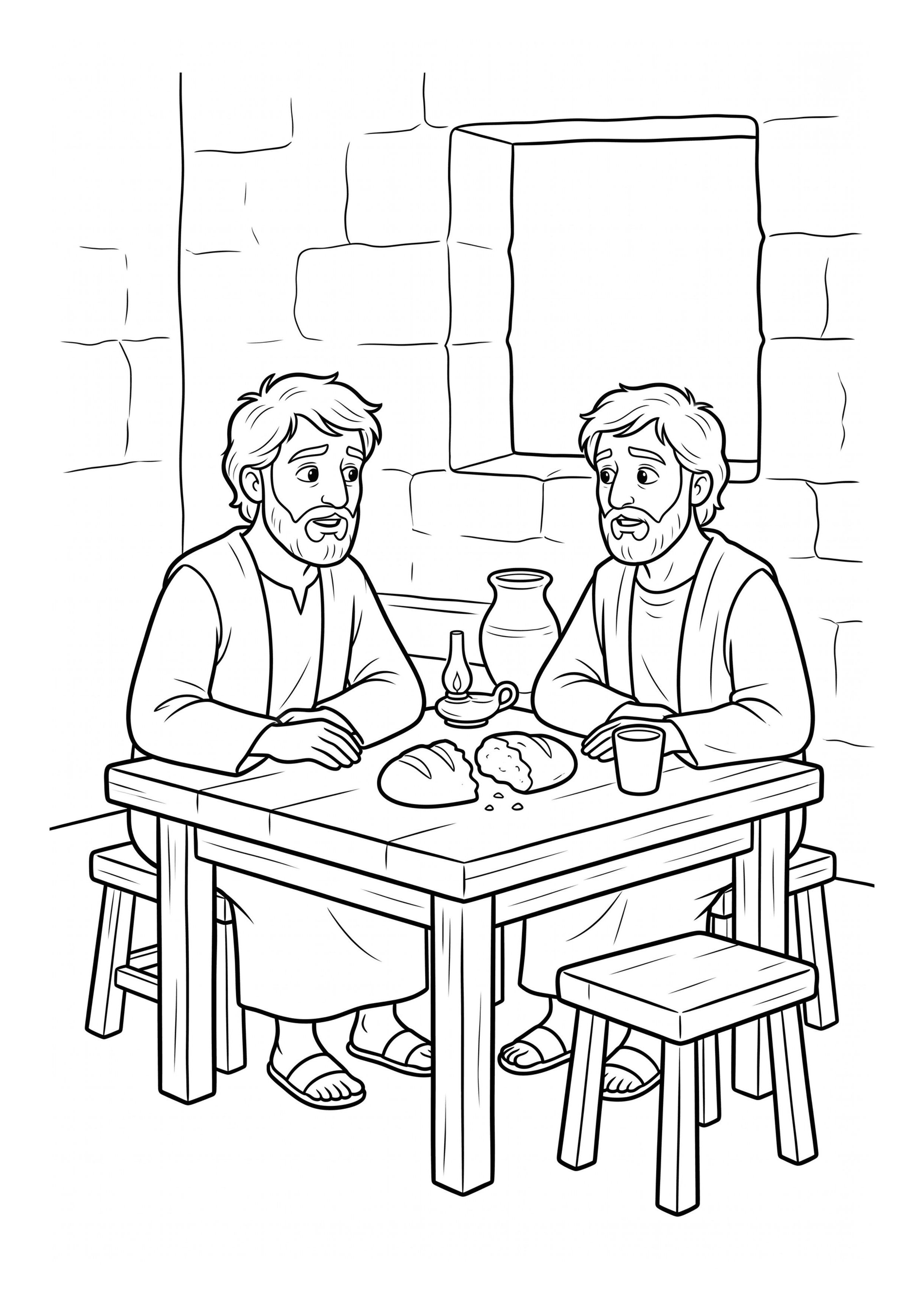 Ausmalbild zu „Zwei Freunde auf dem Weg nach Emmaus“